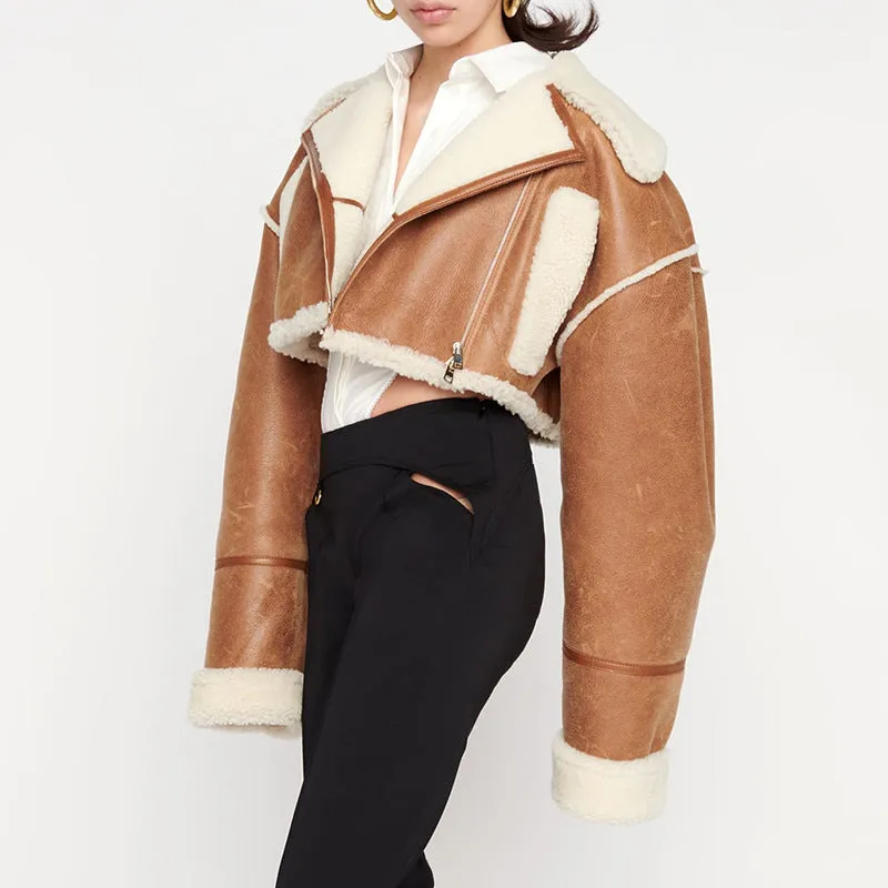 Locomotive Lamb Hair Female Lapel Fur Coat