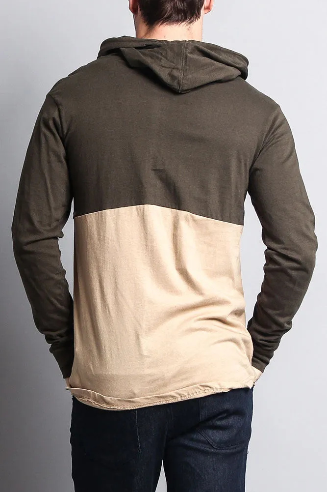 Long Sleeve Color Block Hooded Tee