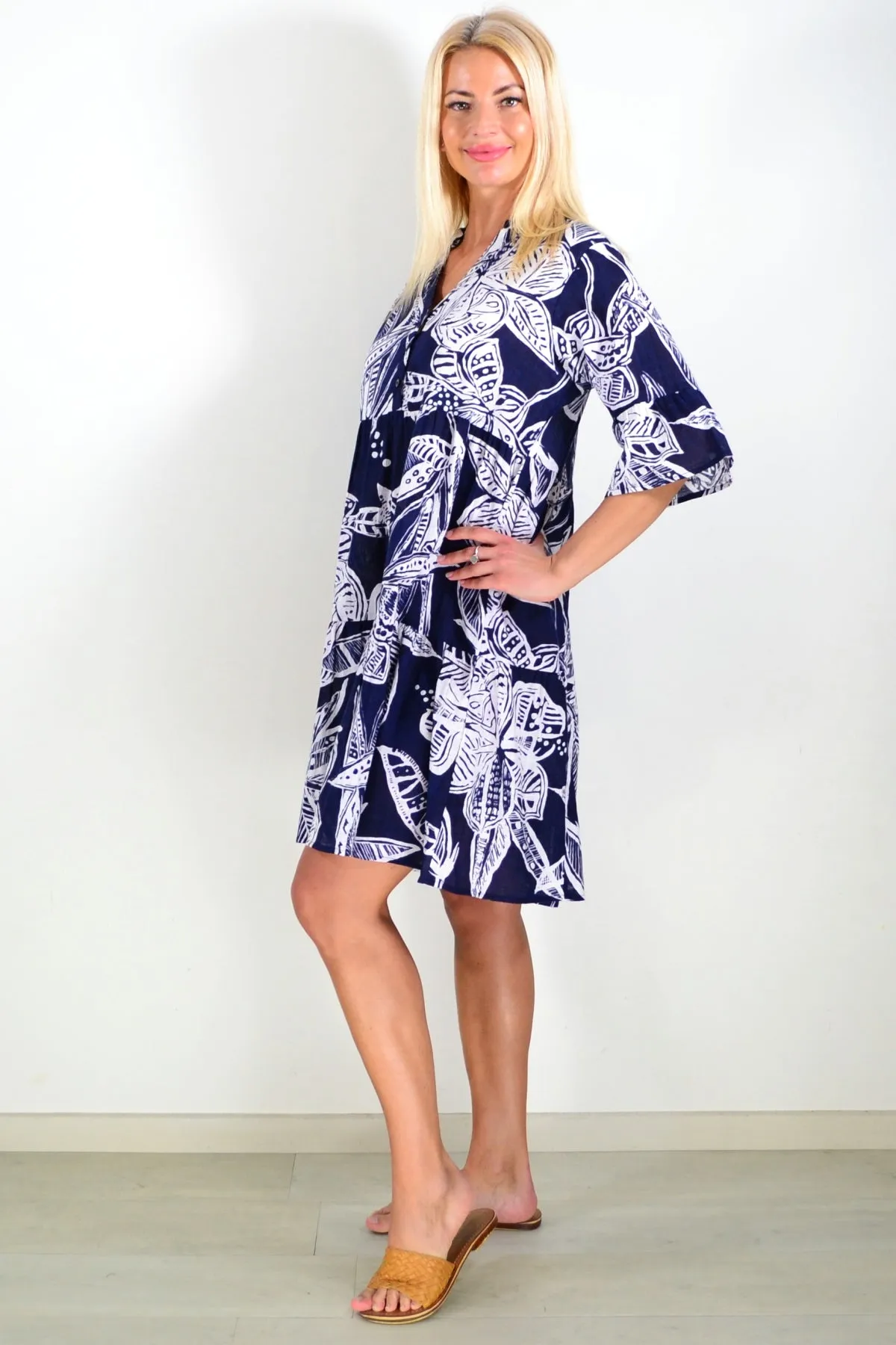 Maya Button V Neck Layer Dress