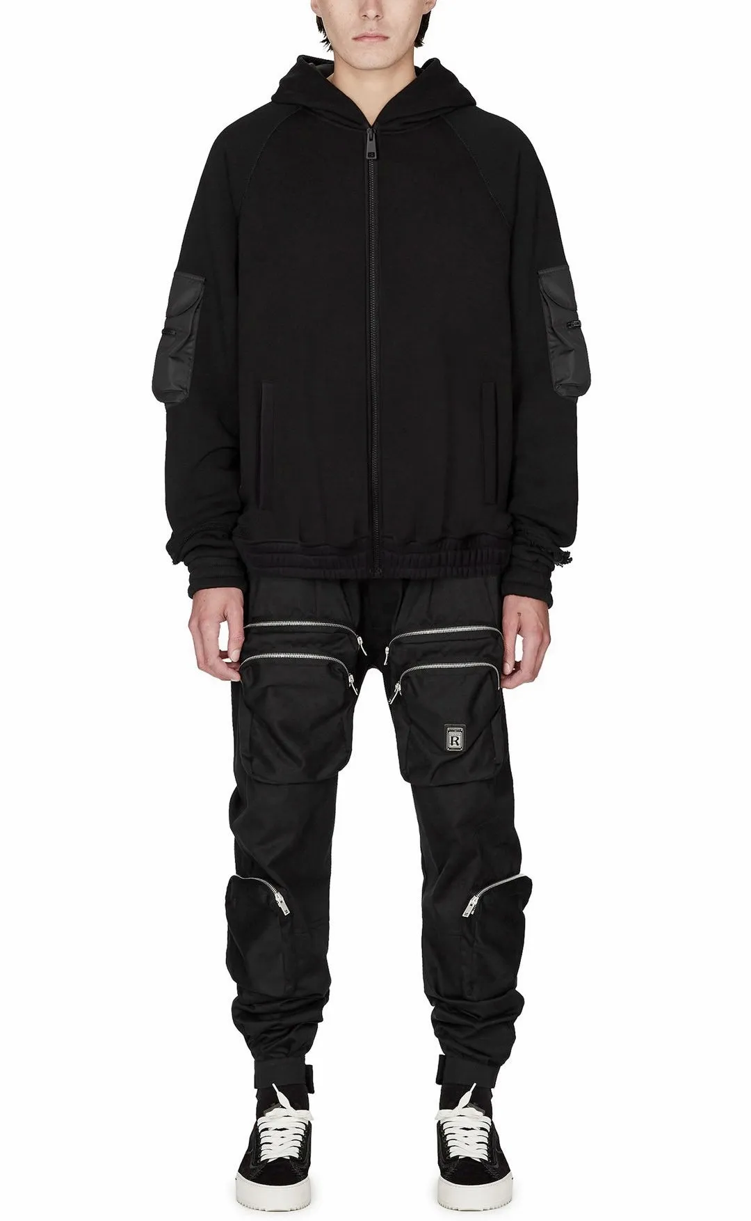 Men Techwear Military Zip Up Hoodie with Nylon Pocket Details