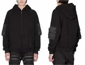 Men Techwear Military Zip Up Hoodie with Nylon Pocket Details