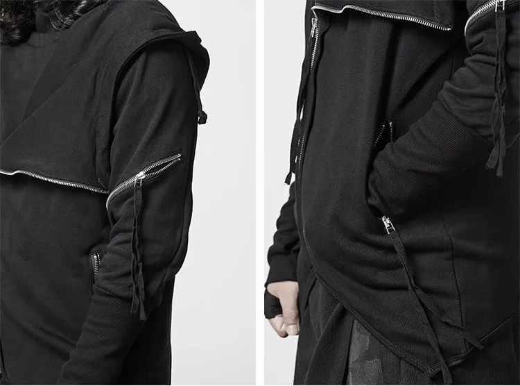 Men's Ninja Punk Webbing Gothic Asymmetrical Hoodie