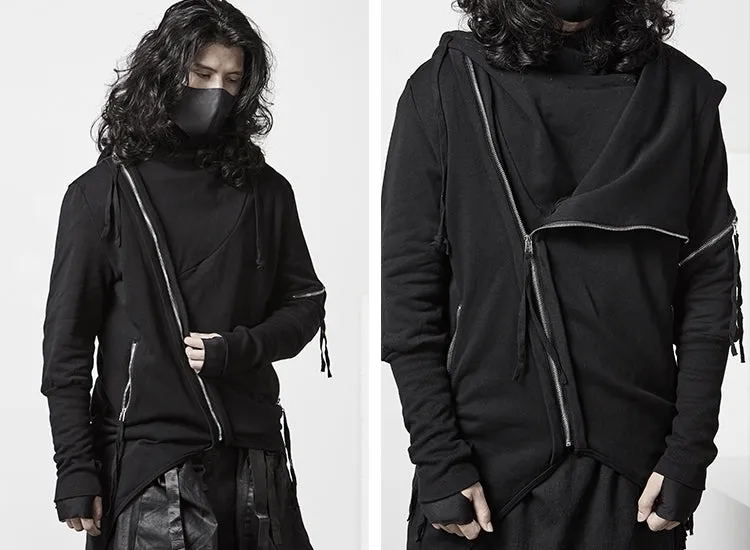 Men's Ninja Punk Webbing Gothic Asymmetrical Hoodie