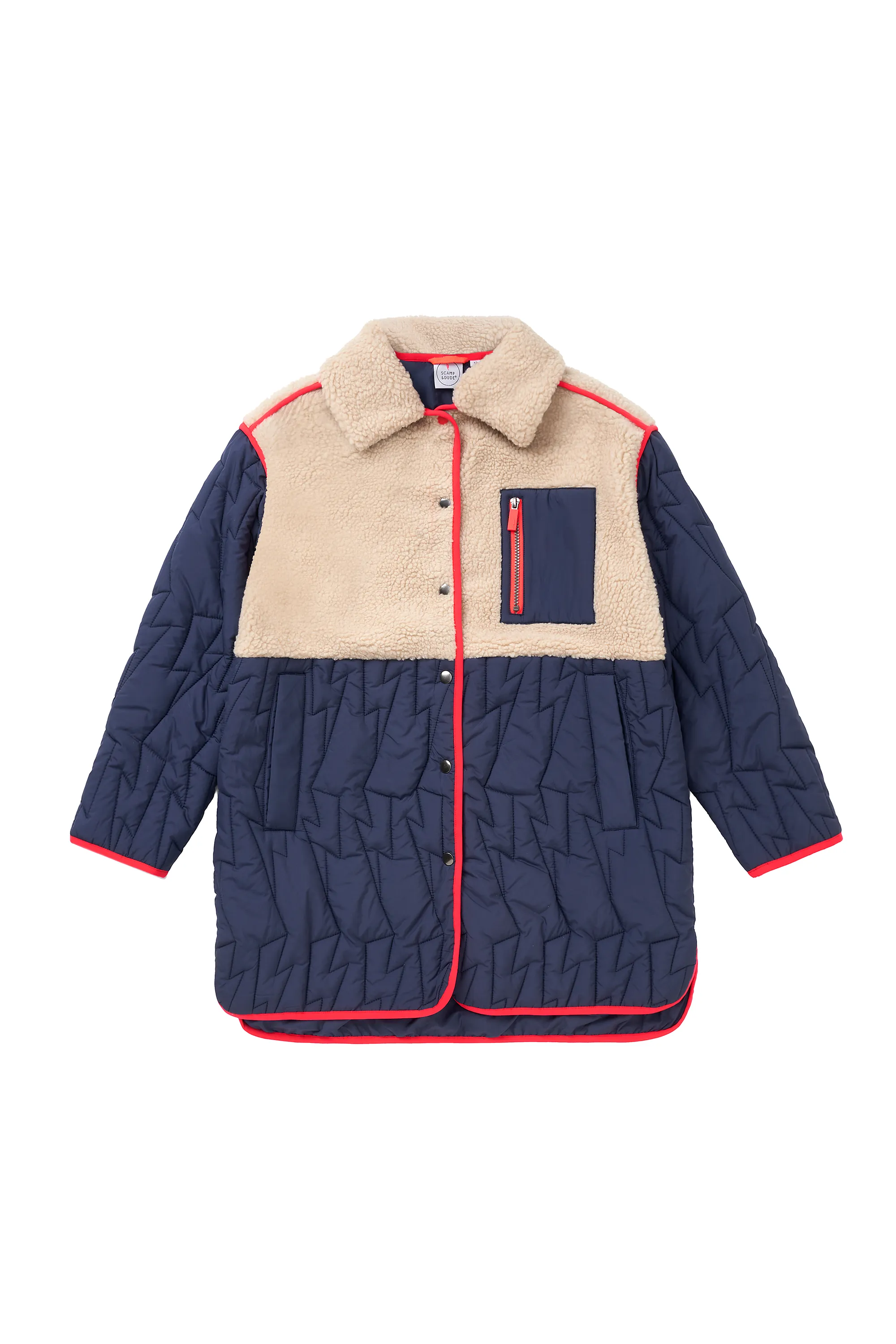 Navy Quilted Lightning Bolt with Borg Coat