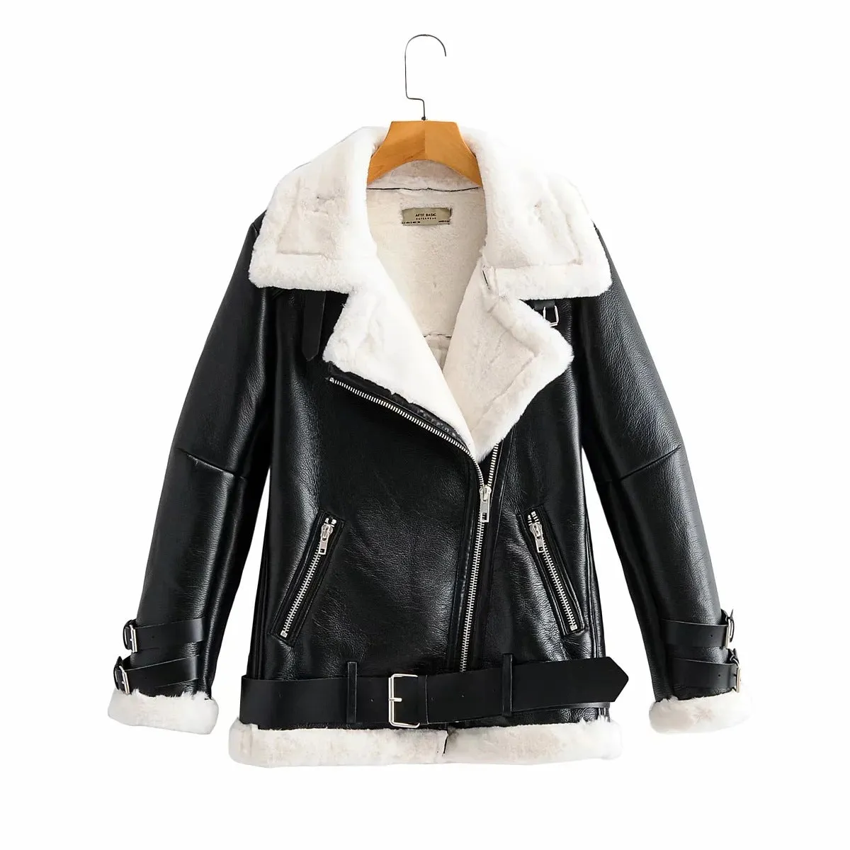 Oblique Zipper Leather Jacket women