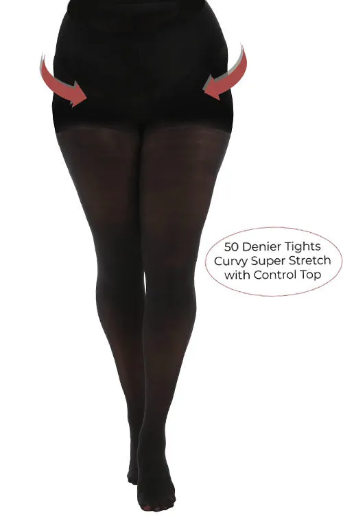 Pamela Mann Hosiery Curvy Super-Stretch 50 Denier Tights in Black with Control Top