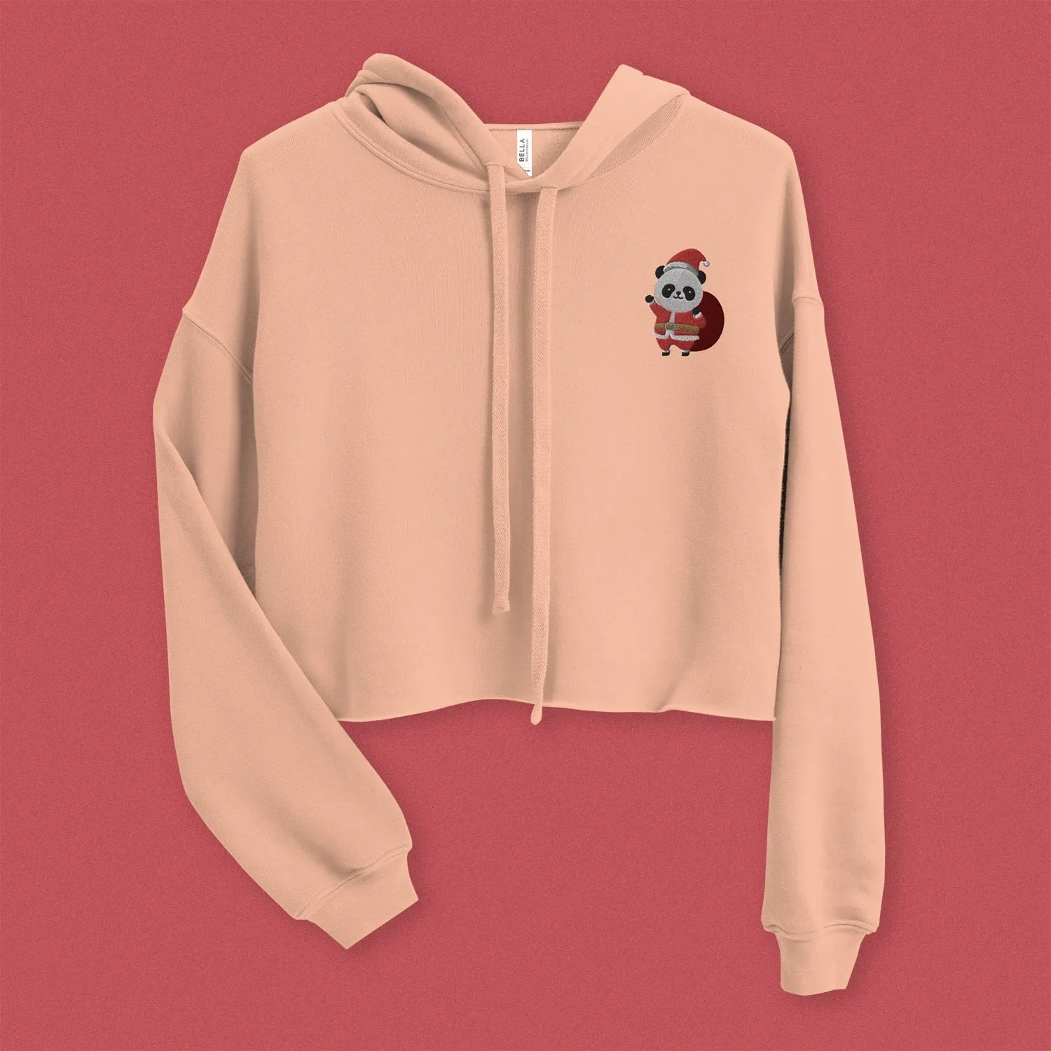 Panda Santa Embroidered Crop Hoodie