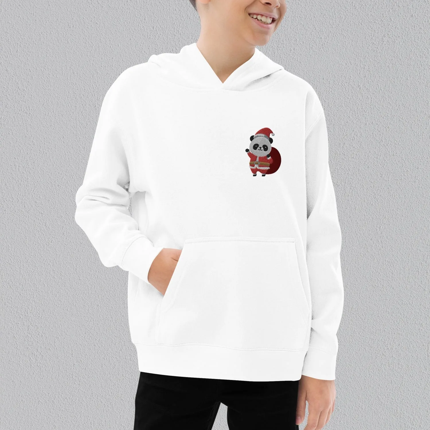 Panda Santa Embroidered Kids Hoodie