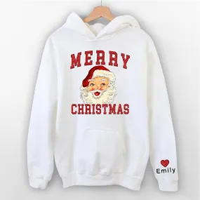 Personalized Merry Christmas Shirt, Retro Santa Shirt, Glitter Hoodie