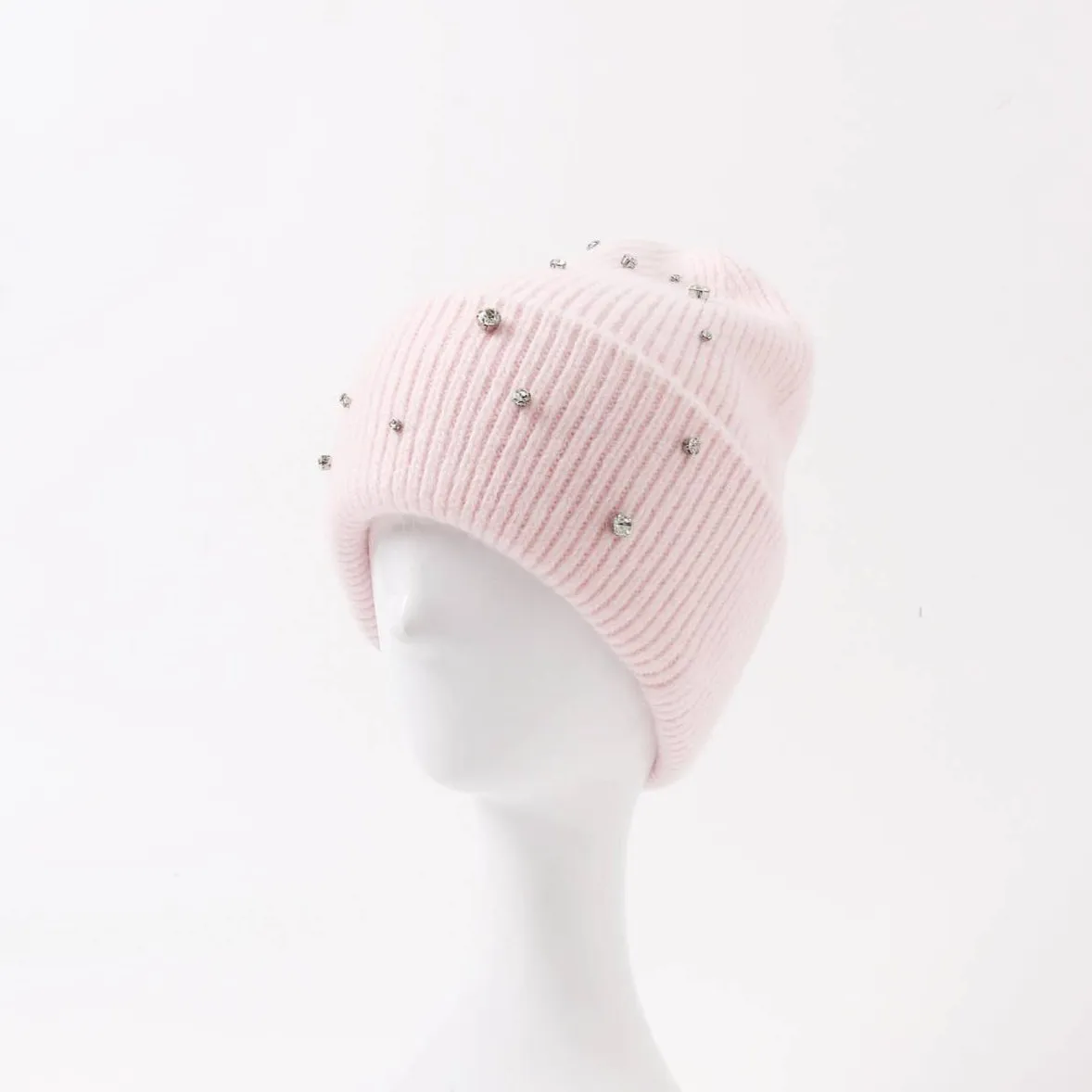 Pink Angora Crystal Beanie