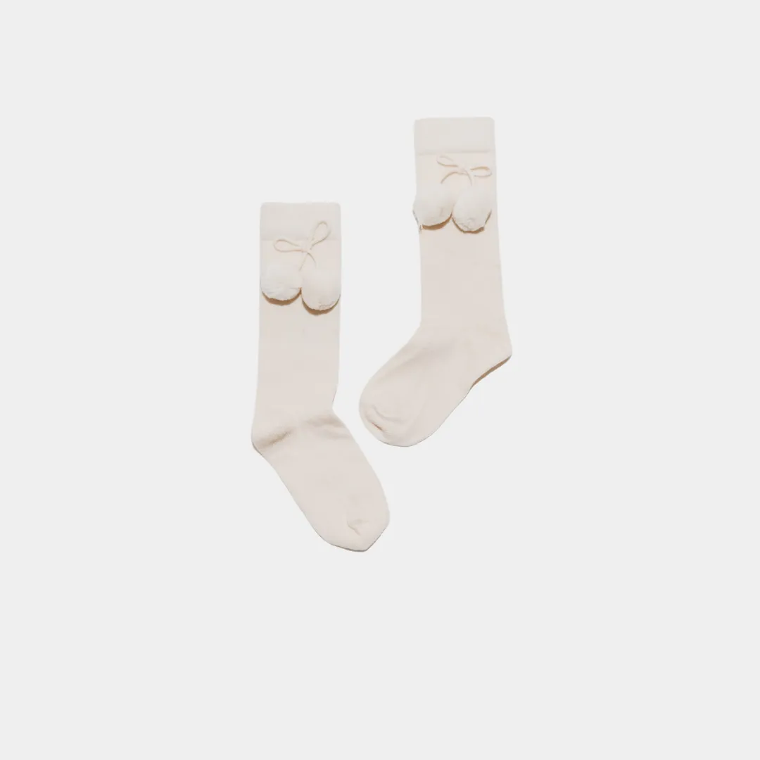 Pure (no dye) Kids' Pom Pom Socks - 98% Organic Cotton