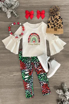 "Merry Christmas" Distressed Cheetah Legging Set