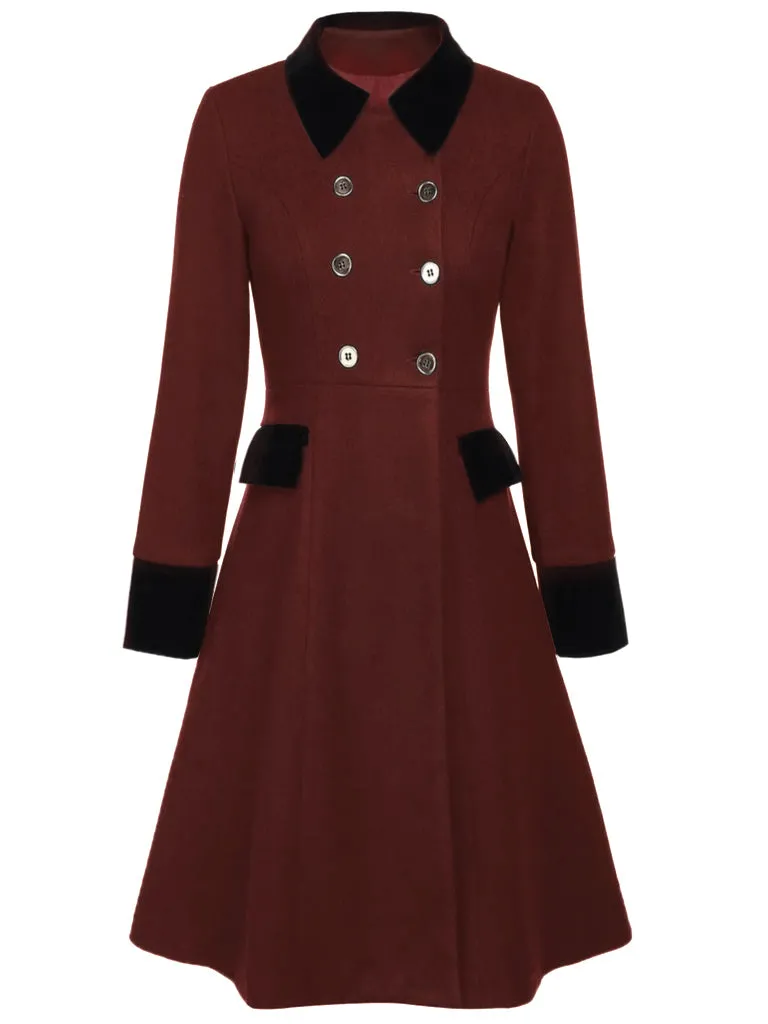 Red 1940s Solid Button Coat