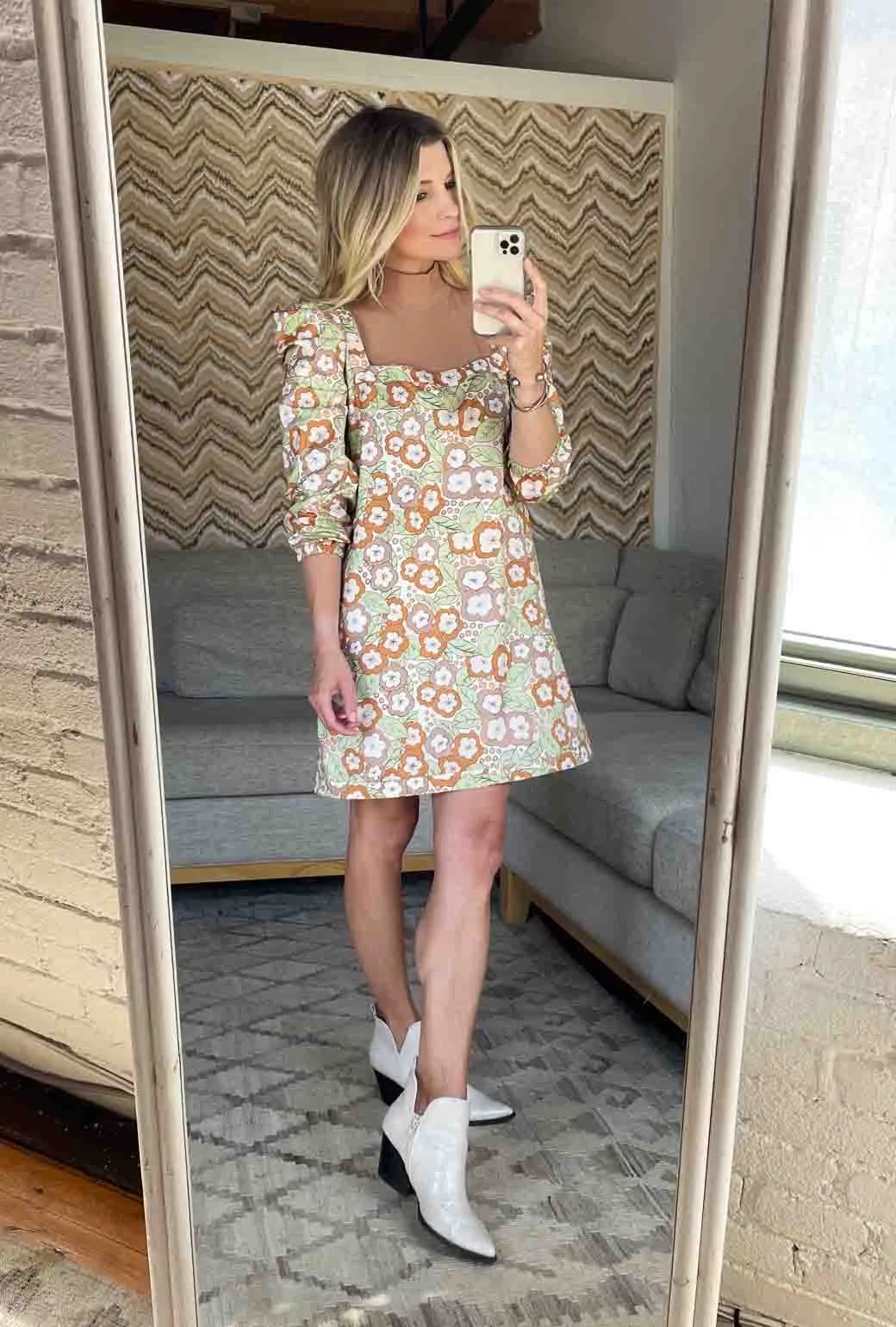 SAMPLE - Square Neck Mini Dress - 70's Floral - Final Sale