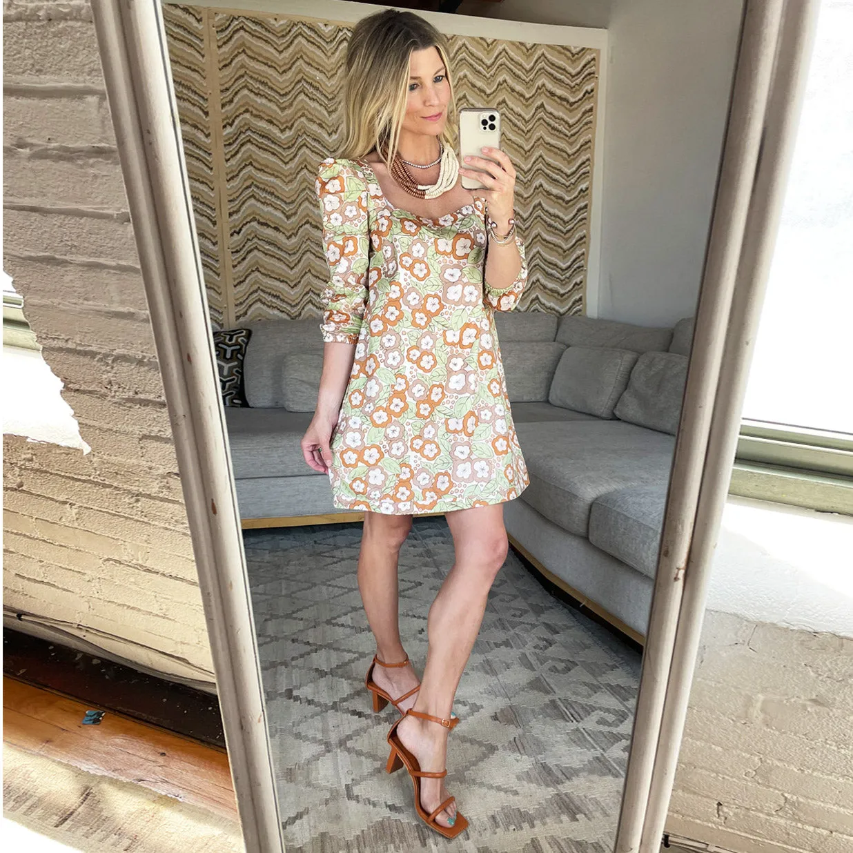 SAMPLE - Square Neck Mini Dress - 70's Floral - Final Sale