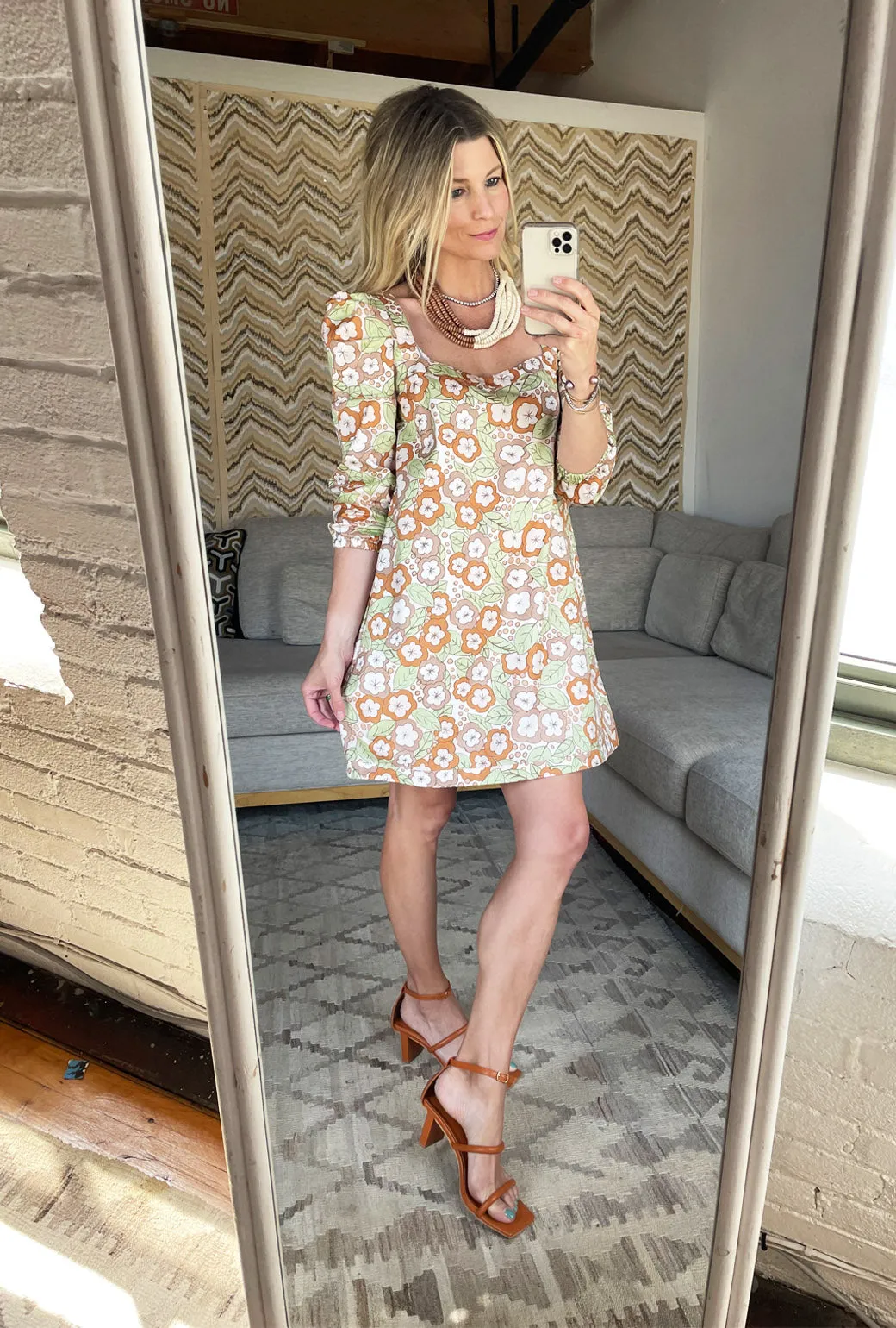 SAMPLE - Square Neck Mini Dress - 70's Floral - Final Sale