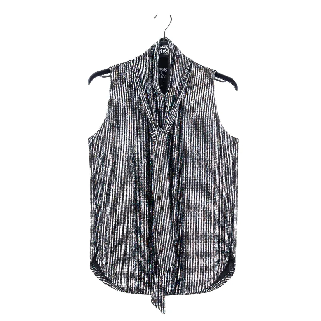 Sleeveless Shimmer Top in Black Silver by Clara Sun Woo