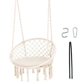 Tangkula Hammock Chair with Cushion, Bohemian Style Macrame Swing Chair with Hanging Hardware Kit & Strap