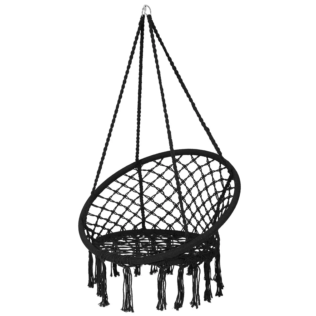 Tangkula Hanging Hammock Chair, Macrame Swing Chair with Tassels and Heavy-Duty Hanging Rings