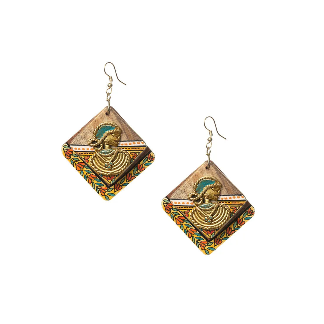 'Tribal Dhokra Ladies' Bohemian Earrings Handmade In Dhokra Art (Brass, Wood, 8.1 cm)