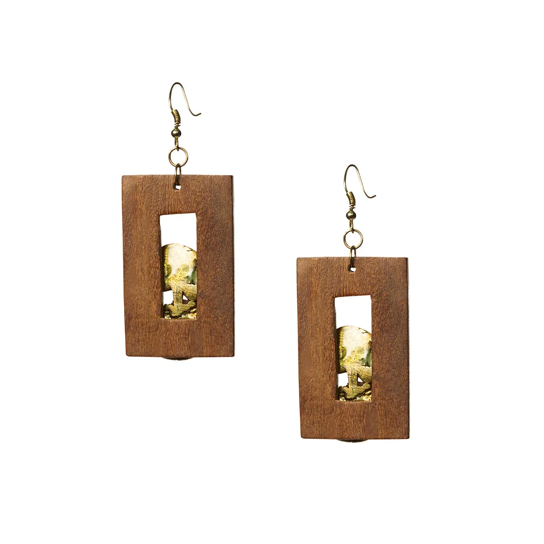 'Tribal Dhokra Leafy' Bohemian Earrings Handmade In Dhokra Art (Brass, Wood, 7.6 cm)