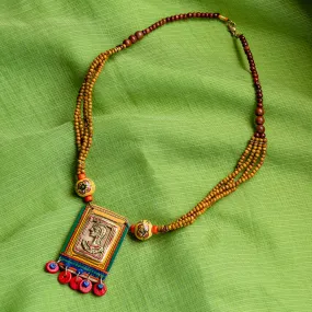 'Tribal Dhokra Woman' Bohemian Brass Necklace Handmade In Dhokra Art (Brass, Wood, Matinee)