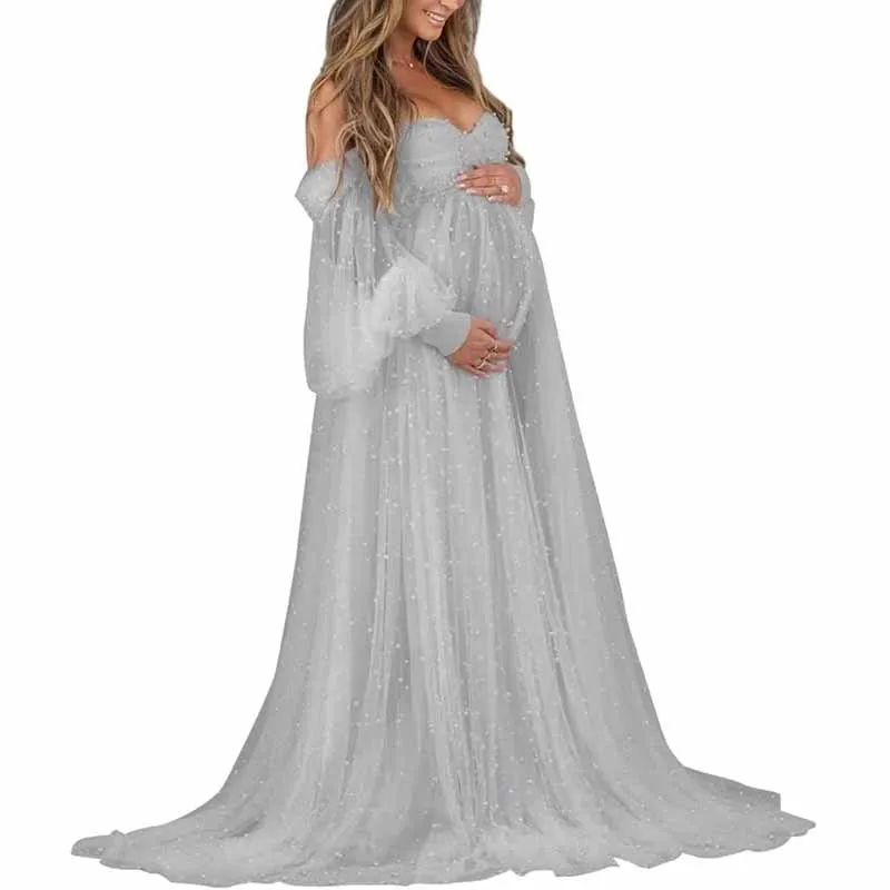 Tulle Maternity Dresses for Photoshoot Puffy Off Shoulder Bridal Lingerie Pregnancy Gowns for Baby Shower