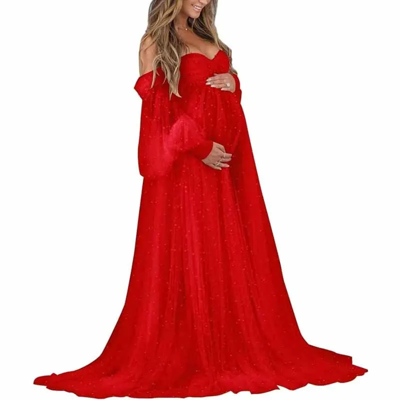 Tulle Maternity Dresses for Photoshoot Puffy Off Shoulder Bridal Lingerie Pregnancy Gowns for Baby Shower