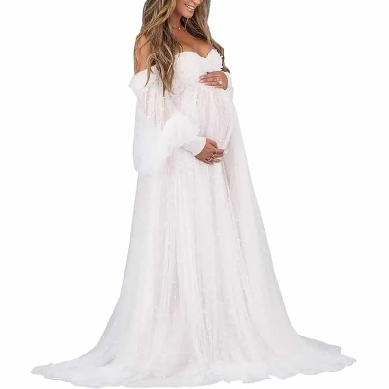 Tulle Maternity Dresses for Photoshoot Puffy Off Shoulder Bridal Lingerie Pregnancy Gowns for Baby Shower