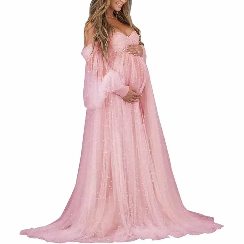 Tulle Maternity Dresses for Photoshoot Puffy Off Shoulder Bridal Lingerie Pregnancy Gowns for Baby Shower