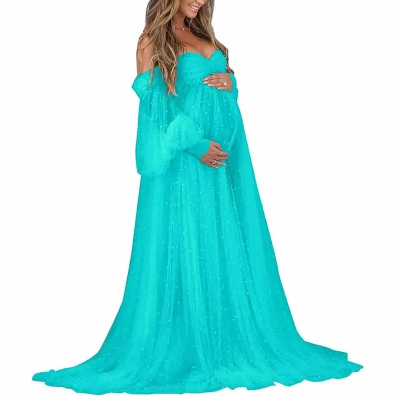 Tulle Maternity Dresses for Photoshoot Puffy Off Shoulder Bridal Lingerie Pregnancy Gowns for Baby Shower