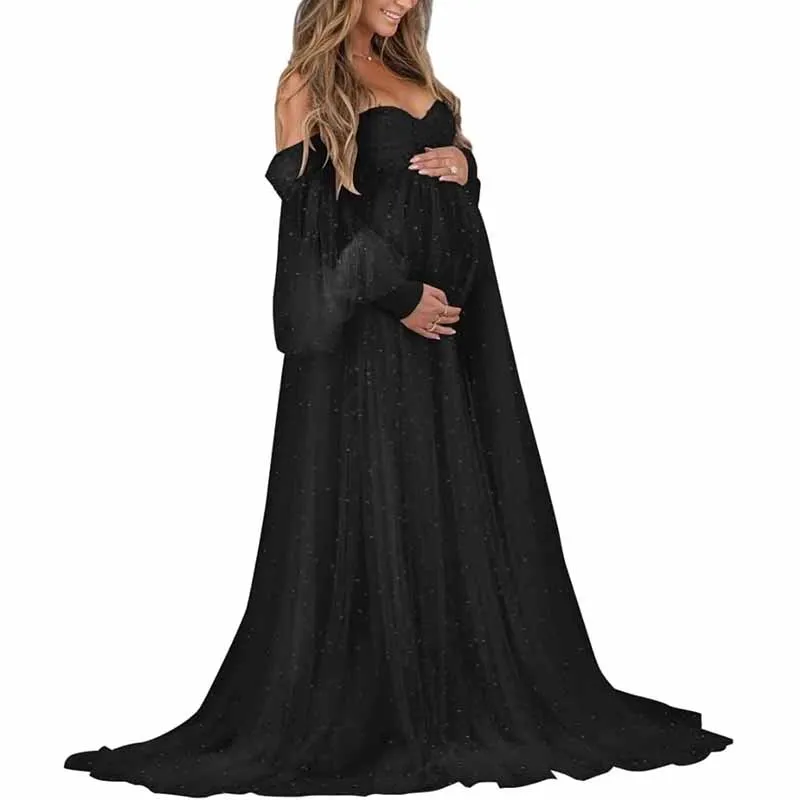 Tulle Maternity Dresses for Photoshoot Puffy Off Shoulder Bridal Lingerie Pregnancy Gowns for Baby Shower